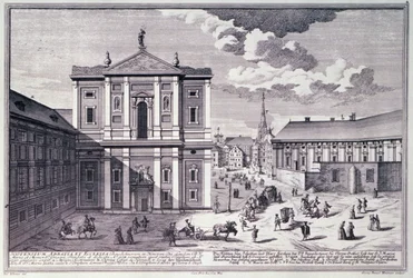 Ansicht der Schottenkirche, graviert von George-Daniel Heumann (1692-1759)